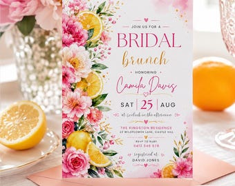 Floral Bridal Brunch Invitation Template: Editable Digital Download, Lemon Citrus Theme