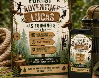 Forest Adventure Birthday Invitation Template (Digital Download)