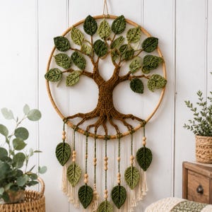 Crochet Tree of Life Wall Hanging Pattern PDF, Dreamcatcher Crochet Pattern, Boho Wall Decor, Nature Home Decor, Instant Download