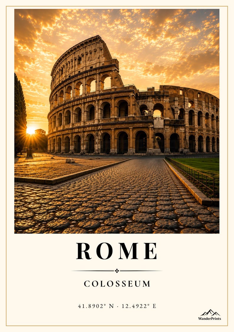 Window View Poster Rome Rome Colosseum Wall Art Print – Italy Travel Poster, Italian Landmark ...