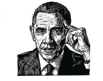Hand pulled lino prints of Obama