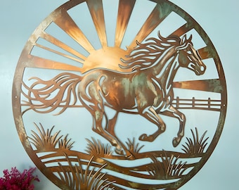 Decorazione murale in metallo a forma di cavallo, cavallo al galoppo, stile western/farmhouse, arredamento rustico da ranch, regalo equestre per gli amanti dei cavalli