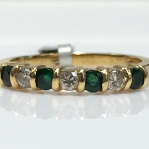 Smaragd en diamanten ring in 14K goud, smaragd en diamanten ring in goud, vintage smaragd en diamanten ring