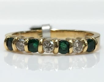 Emerald and Diamond Ring in 14K Gold, Emerald and Diamond Ring in Gold, Vintage Emerald and Diamond Ring