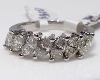 14K Gold Handmade Marquise Diamond Ring, Marquise Diamond Ring, Marquise Diamond Band in 14K White Gold, Marquise Diamonds in 14K White Gold