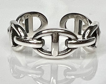 Sterling Silver D-shaped Link Design Ring, D link, Link, Chain Ring, Double D Link Ring