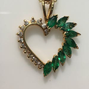 Emerald and Diamond Heart Pendant in 14K Gold, Heart, Heart Pendant, Love, Hearts