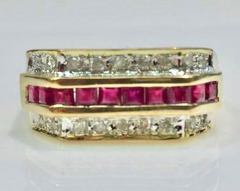 Rubin- och diamantring i 14K guld, 14K rubin- och diamantring, Rubin- och diamantring, Rubin- och diamantring i 14K gult guld