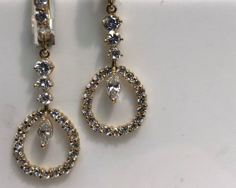 14K Yellow Gold Dangling CZ Earrings, Chandelier Earrings, Hanging Earrings, Yellow Gold Dangling Earrings