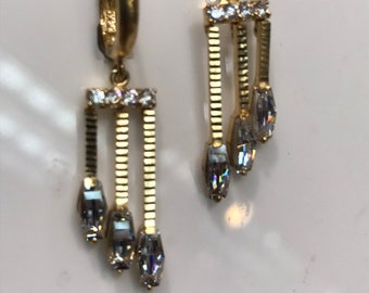 14K Yellow Gold Dangling CZ Earrings, Chandelier Earrings, Hanging Earrings, Yellow Gold Dangling Earrings