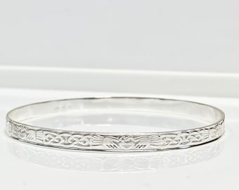 Claddagh Bangle with Celtic Knot, Claddagh Bangle Bracelet, Claddagh Bangle in Silver, Claddagh Bangle, Trinity Weave, Love