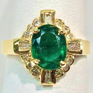 Emerald and Diamond Ring in 14K Gold, Emerald and Diamond Ring in Gold, Vintage Emerald and Diamond Ring