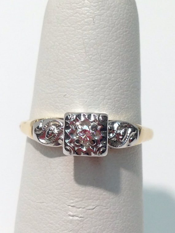 Antique TwoTone Diamond Engagement Ring in 14K Gol