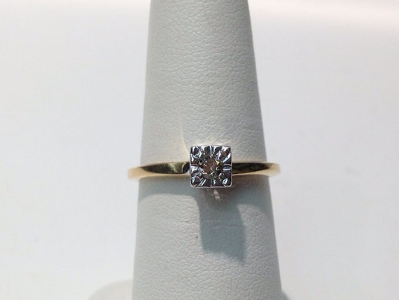 14K Gold Antique Two-Tone Diamond Engagement Ring… - image 1