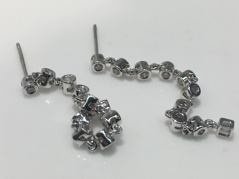 18K White Gold Dangling Diamond Earrings Handmade Diamond Etsy