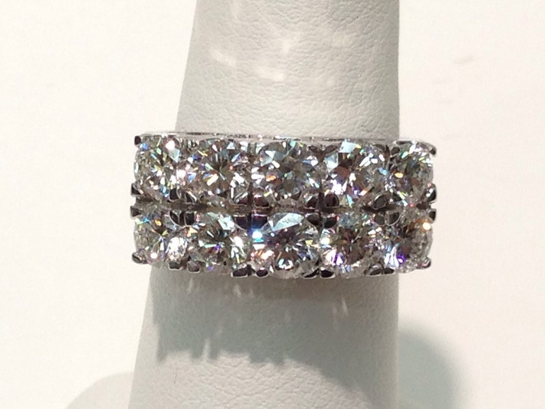Handmade Double Row Diamond Wedding Band in 14K White Gold | Etsy