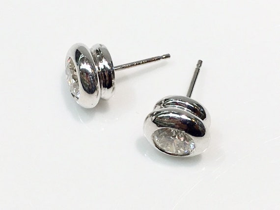 Diamond Studs in 14K, Diamond Earrings, Diamond Studs in Bezels, Stud Earrings, 14K White Gold Diamond Studs, Diamond Studs