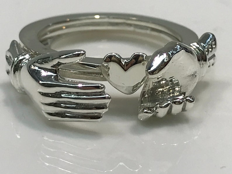 Large Holding Hands Ring Handmade in Sterling Silver, Hands, Holding Hands, Love, Unity, Hold My Hand, My Hand In Yours, Fede Gimmel image 1