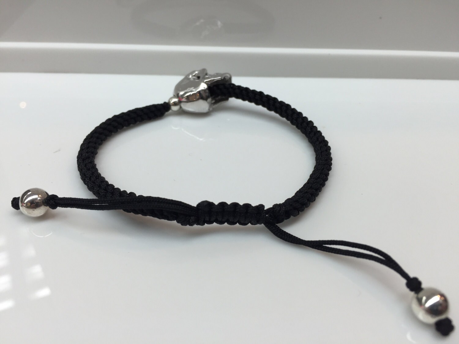 Skull in 3D and Macramé Bracelet in Solid Silver | Etsy