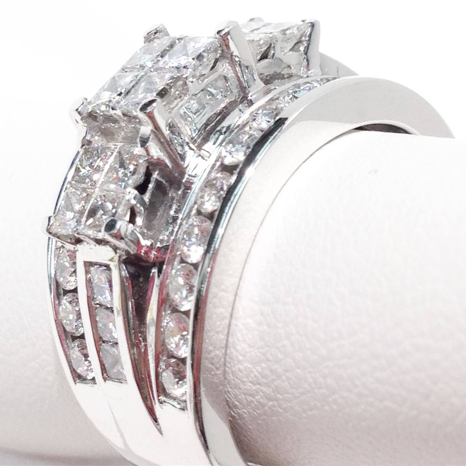 14K White Gold Diamond Engagement Ring Engagement Ring Etsy