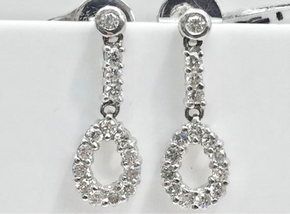 14K White Gold Diamond Dangling Loop Earrings Dangling | Etsy