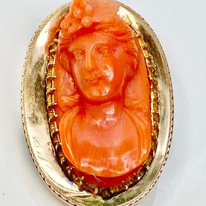 Antique Hand Carved Cameo Brooch in 14K Gold, Cameo, Cameo Brooch, 16th to 17th Century Coral Brooch