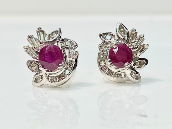 Ruby and Diamond Earrings in 18K White Gold, Ruby… - image 1