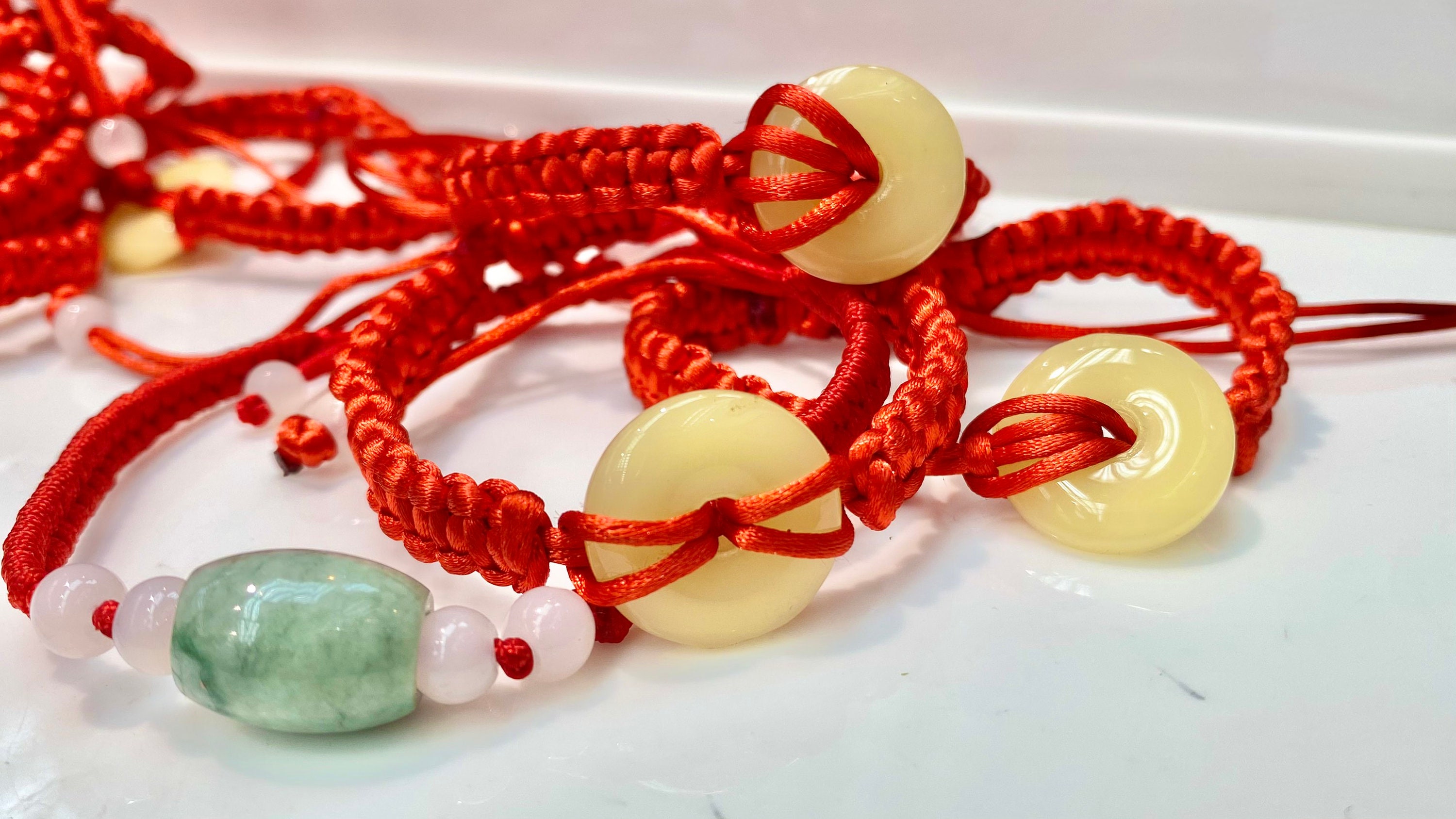 Hand Carved Jade Bracelets With Macramé Handcarved Jade Etsy