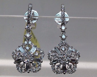 18K White Gold Diamond Earrings, Floral Diamond Earrings, Snowflake Diamond Earrings, Diamond Earrings in 18K White Gold