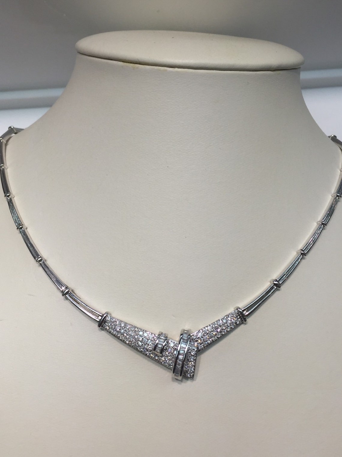 Vintage Diamond Necklace in 18K White Gold Etsy