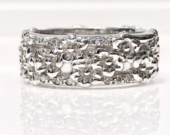 Handmade Diamond Flower Band in 14K White Gold