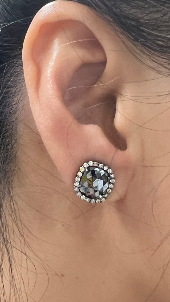 Handmade Black Diamond with Grey Diamond Earrings… - image 6