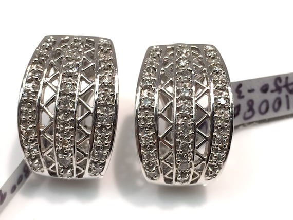 14K White Gold Statement Diamond Earrings, 14K Diamond Earrings, Diamond Earrings in 14K White Gold