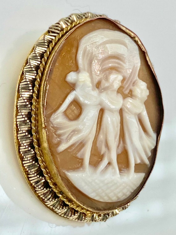Hand Carved Cameo Brooch in Silver and Bronze, Ha… - image 3