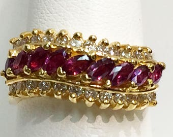 Ruby and Diamond Ring in 14K Gold, Marquise Ruby with Brilliant Cut Diamond Ring, Ruby and Diamond Ring