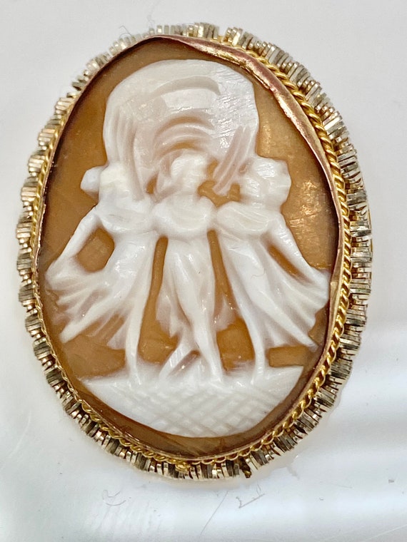 Hand Carved Cameo Brooch in Silver and Bronze, Ha… - image 2