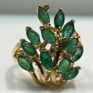 Emerald and Diamond Ring in 14K Gold, Emerald and Diamond Ring in Gold, Vintage Emerald and Diamond Ring