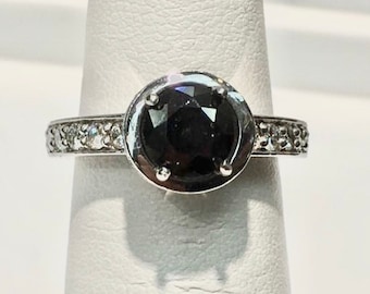 Handmade Black Diamond & White Diamond Ring in Platinum, Black Diamond, Black Diamond Ring, Black Diamond Center, Genuine Black Diamond