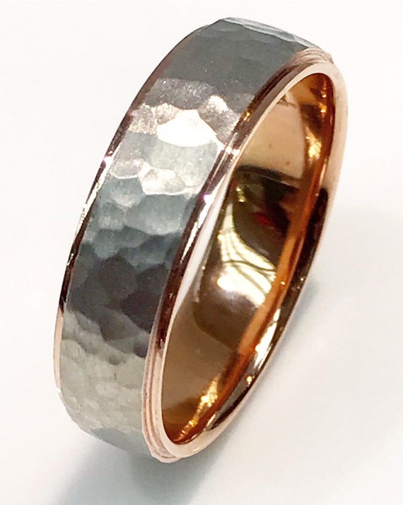 Wedding Band with Hammered Design in 14K White and