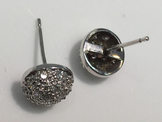 14K White Gold Half Sphere Diamond Earrings, Pave… - image 2