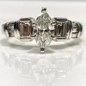 Handmade Vintage Diamond Engagement Ring in 14K Gold, Marquise Diamond Engagement Ring, Diamond Ring, Engagement Ring
