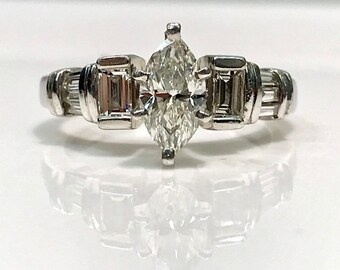 Handmade Vintage Diamond Engagement Ring in 14K Gold, Marquise Diamond Engagement Ring, Diamond Ring, Engagement Ring