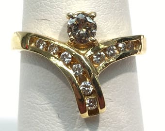 Diamond Chevron Ring in 14K Yellow Gold, V-Shaped Diamond Ring, Chevron Diamond Ring in 14K, Diamond Ring in Chevron Shape, Diamond Ring