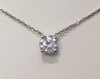 Handmade Diamond Solitaire Necklace in 14K Gold, Solitaire Diamond Necklace, Diamond Necklace, Single Diamond Necklace, Brilliant Diamond