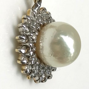Diamond and Pearl Pendant in 14K Yellow Gold, Pearl Pendant, Pearl with Diamonds, Pearl and Diamond Pendant image 3