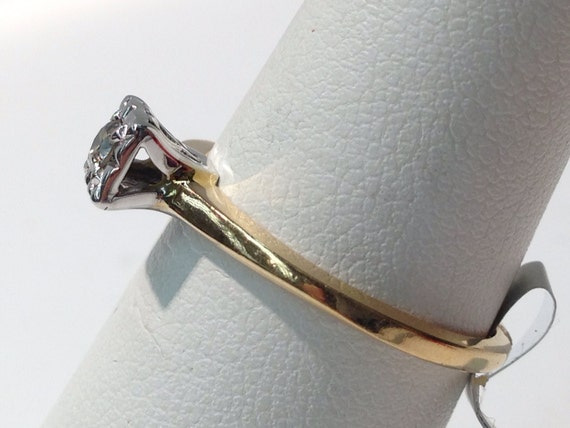 14K Gold Antique Two-Tone Diamond Engagement Ring… - image 3