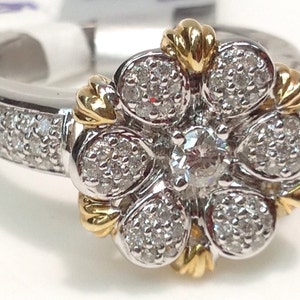 Two-Tone Floral Design Diamond Ring in 14K Gold, Flower Ring, Diamond Flower Ring, Pave Diamond Flower Ring, Diamond Flower Ring, Diamonds