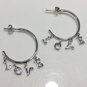 Handmade Solid Silver Double Sided, LOVE Earrings, LOVE, Beloved, Love Jewelry, Love Hoop Earrings