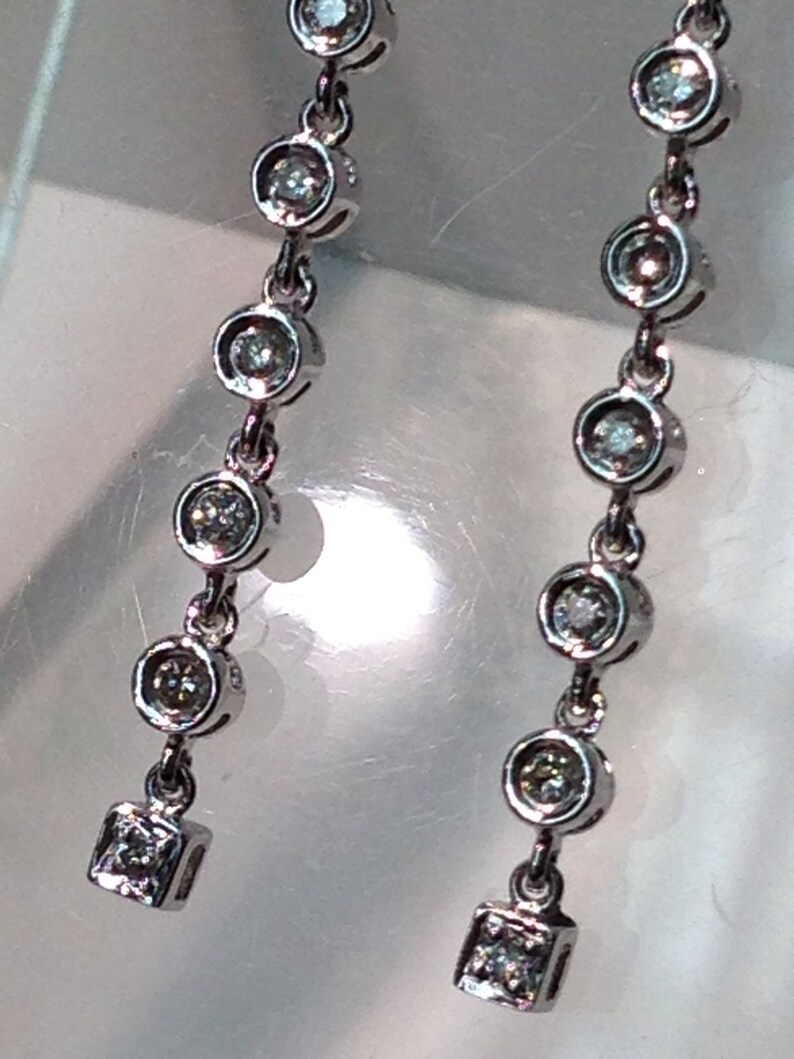 18K White Gold Dangling Diamond Earrings Handmade Diamond Etsy