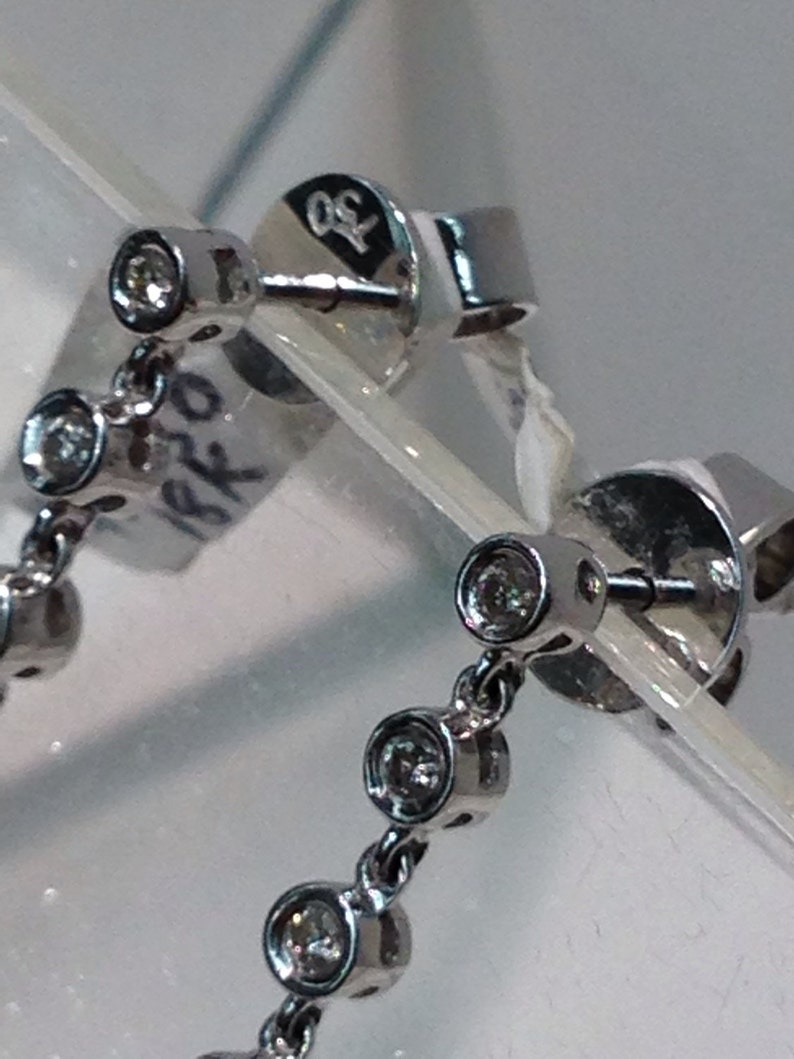 18K White Gold Dangling Diamond Earrings Handmade Diamond Etsy